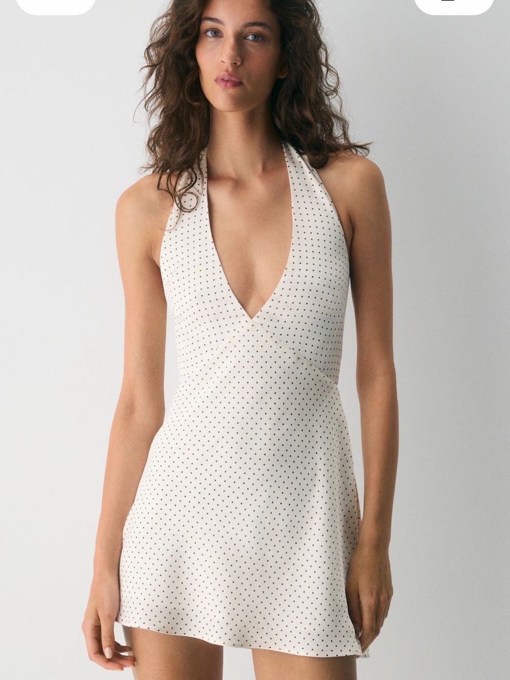 Aritzia Ivory Halter Mini Dress with Black Polka Dots